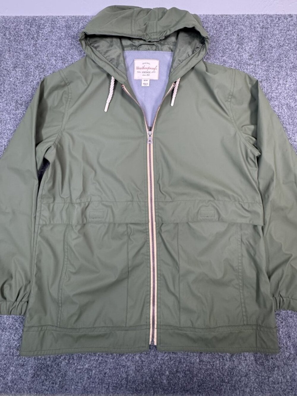Weatherproof Vintage Hooded Rain Slicker Jacket Olive Green Men's M DI-058